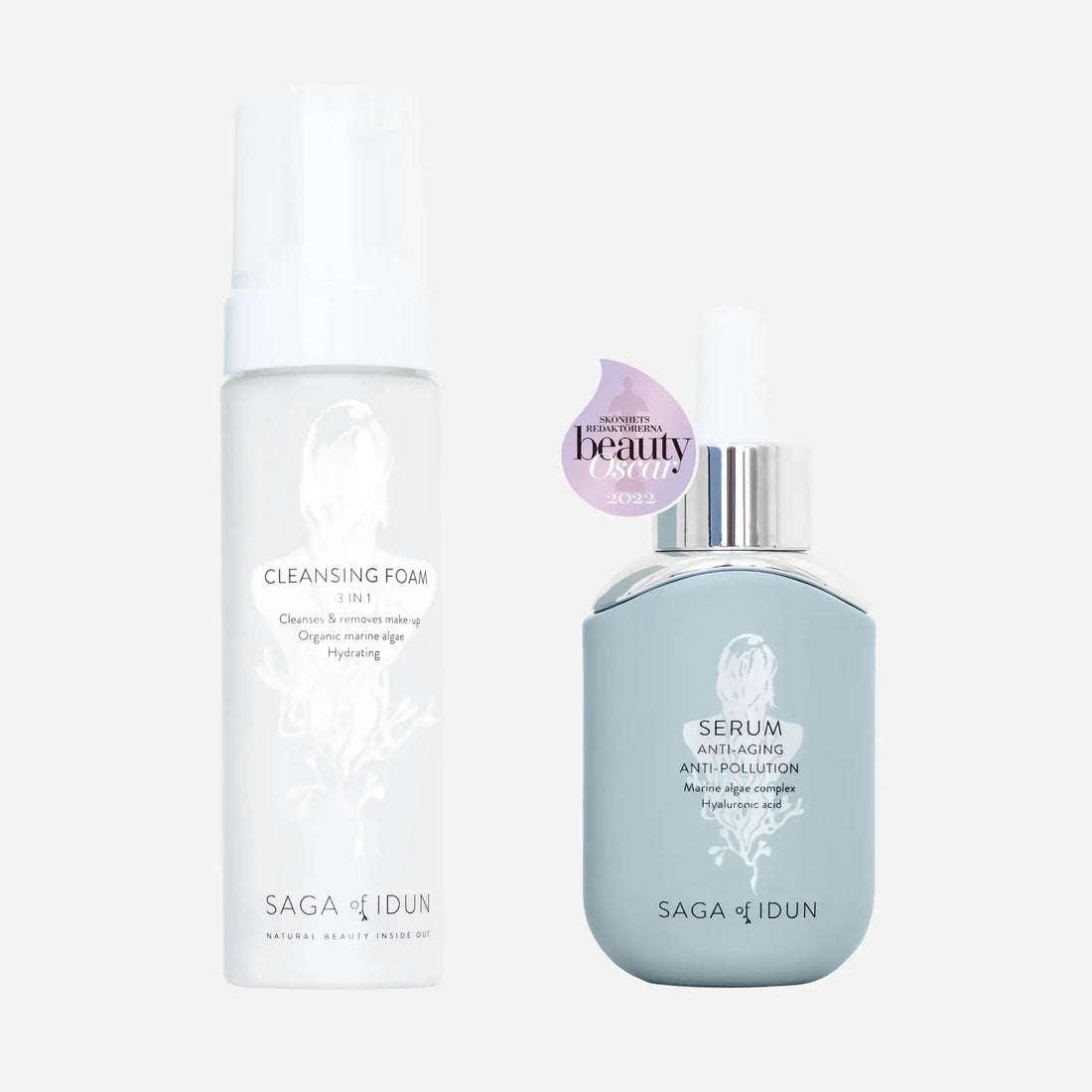 Set med ansiktsrengöring och serum för fet hy