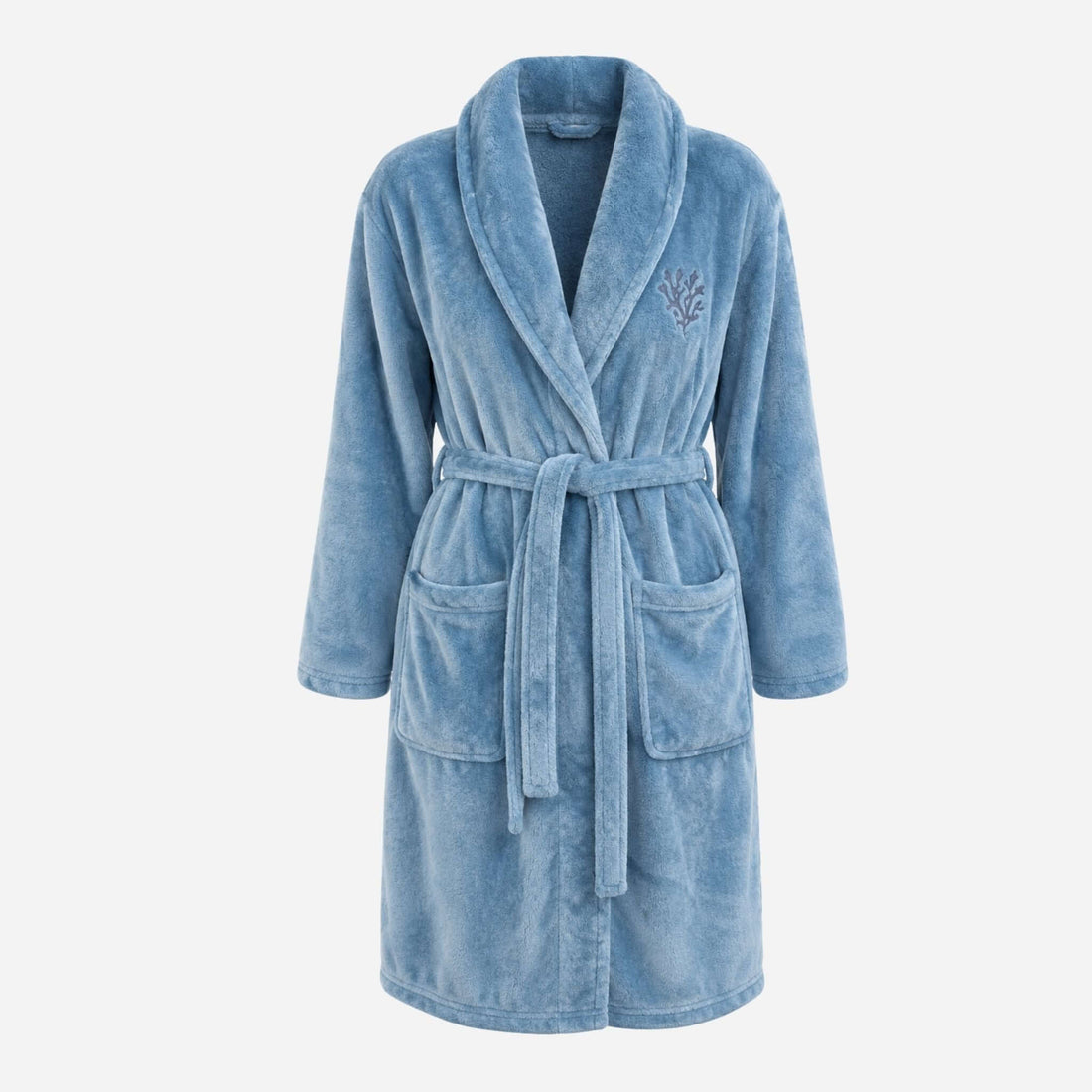 Lyxig morgonrock i mjuk fleece med brodyr